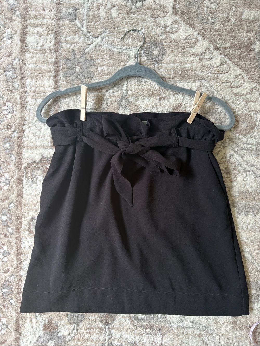 Black Paperbag Waist Tie Skirt - Women